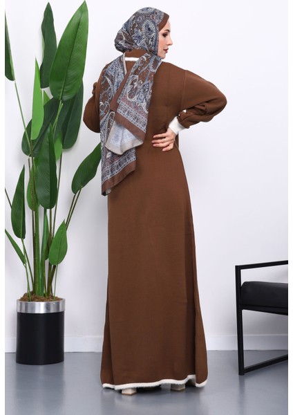 Kahverengi Gömlek Yaka Fermuarlı Triko Elbise fırsatları