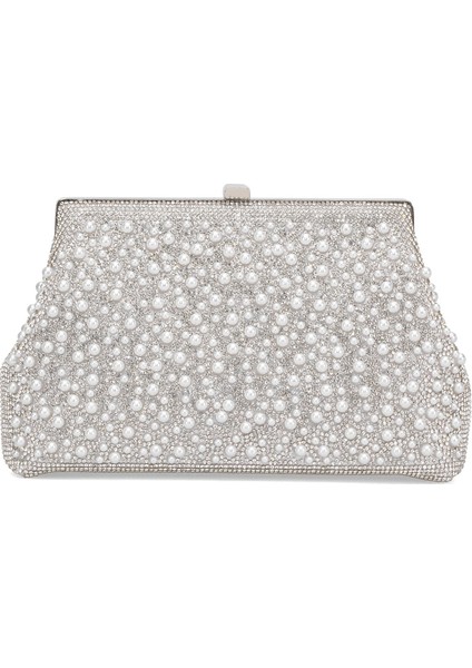 25KC1293 Kadın Taşlı Abiye Çanta Gümüş
