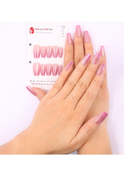 10'lu Pembe Orta Balerin TT1149 Tekrar Kullanılabilir El Yapımı Protez Takma Tırnak - Pembe-S