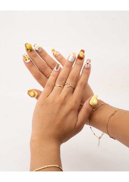 10'lu Renkli Orta Balerin TT1412 Tekrar Kullanılabilir El Yapımı Protez Takma Tırnak - Renkli-S fiyatları