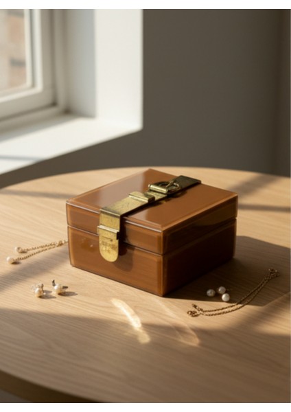 Modern Kahverengi Tokalı Şık Takı & Saklama Kutusu