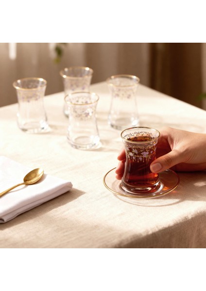 Güral Cam 12 Parça 6 Kişilik Çay Takımı Mor Çiçek fırsatları