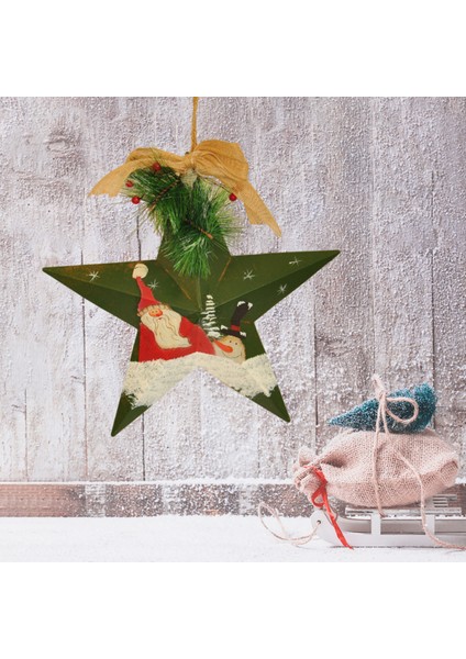 Yıldız Şekillli Dekoratif Yılbaşı Kapı Süsü -Noel Baba- 32 x 32 cm