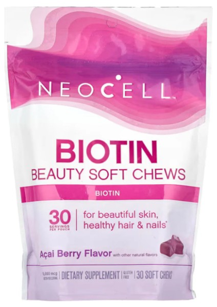 Biotin Beauty Soft Chews, Acai Berry , 10,000 Mcg, 30 Soft Chews
