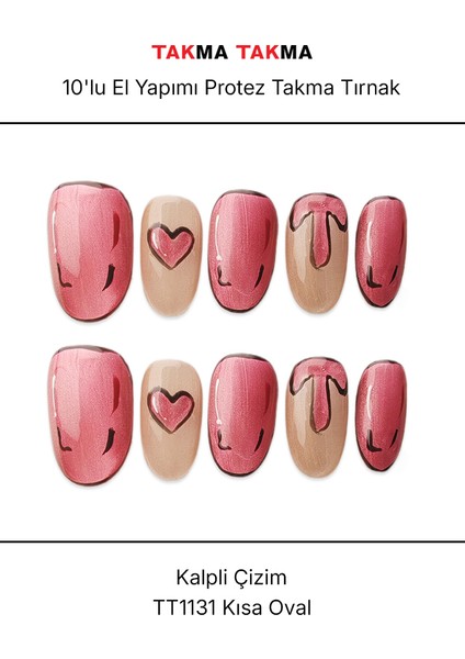 10'lu Pembe Kısa Oval TT1131 Tekrar Kullanılabilir El Yapımı Protez Takma Tırnak - Pembe-M fiyatları