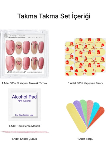 10'lu Pembe Kısa Oval TT1131 Tekrar Kullanılabilir El Yapımı Protez Takma Tırnak - Pembe-M modelleri