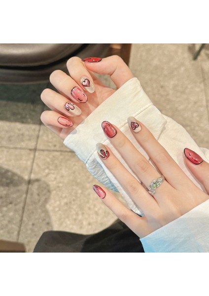 10'lu Pembe Kısa Oval TT1131 Tekrar Kullanılabilir El Yapımı Protez Takma Tırnak - Pembe-M fırsatları