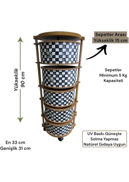 5 Katlı Ahşap Sebzelik Damalı Naturel Gıdaya Uygun Kaliteli Mdf Modern Zeytinli fırsatları