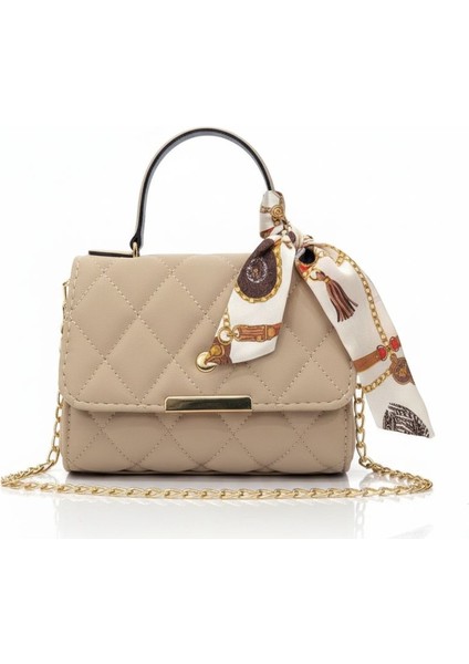 Bej Kadın Çanta Zincir Askılı Küçük Boy