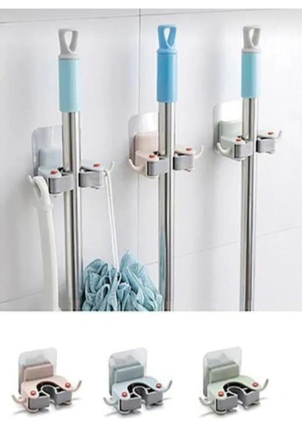 Yapışkanlı Mop Tutucu Askı | Duvara Yapışan Pratik Süpürge ve Paspas Tutacağı