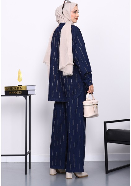 Lacivert Taşlı Gömlek Pantolonlu Kot Takım fırsatları