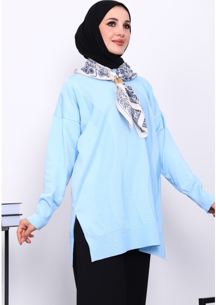 Bebe Mavi Bisiklet Yaka Soğuk İplik Triko Tunik modelleri