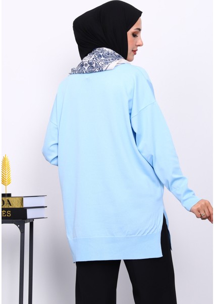 Bebe Mavi Bisiklet Yaka Soğuk İplik Triko Tunik fırsatları