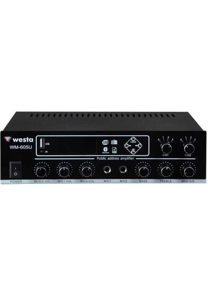 WM-605U Usb-Bluetooth 2 Bölgeli 2 Mikrofon Girişli 100 Watt Trafolu Anfi