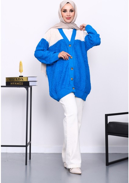 Mavi V Yaka Düğmeli Triko Hırka fiyatları