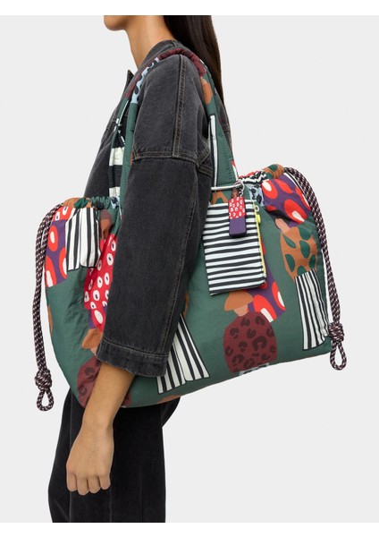 Desenli Çift Taraflı Kullanılabilen Shopper Çanta