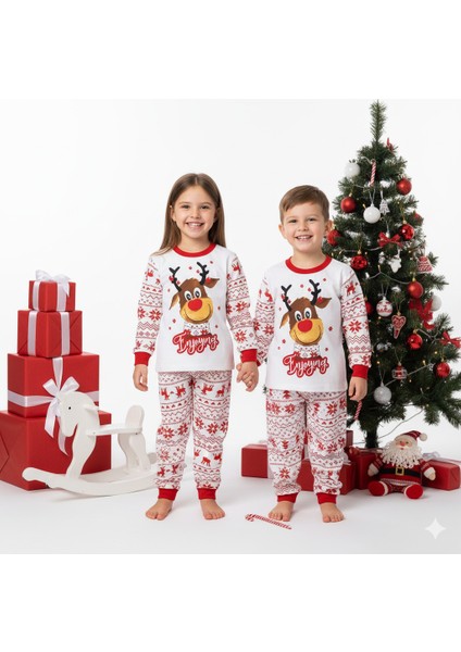 Enjoying Yazılı Yılbaşı Noel Desenli Unisex Pijama Takımı 9-24 Ay