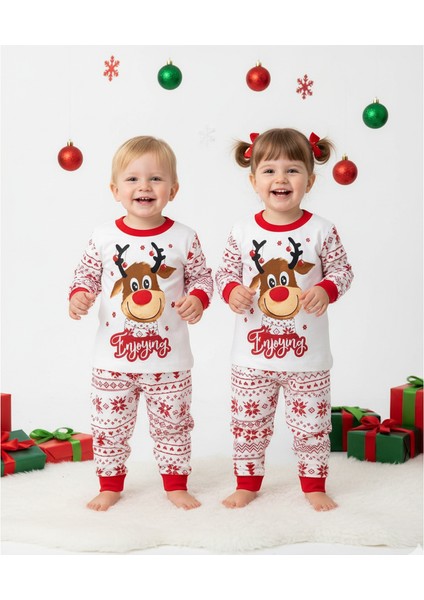 Enjoying Yazılı Yılbaşı Noel Desenli Unisex Pijama Takımı 9-24 Ay fiyatları