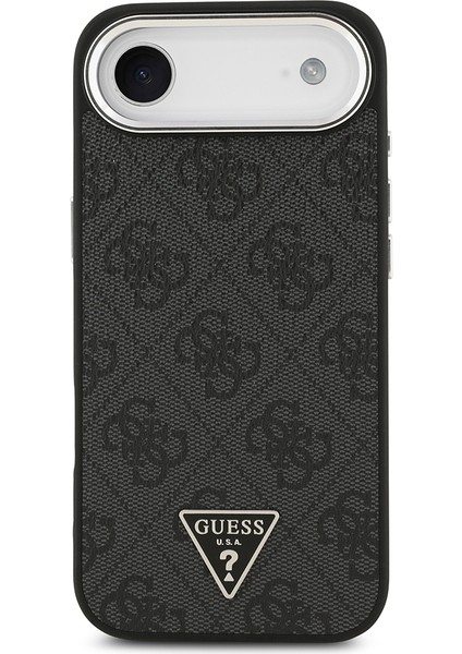iPhone 17 Air Kılıf Guess Lisanslı M-Safeli Gümüş Kamera Çerçeveli Üçgen Logo 4g Desenli Siyah modelleri
