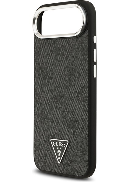 iPhone 17 Air Kılıf Guess Lisanslı M-Safeli Gümüş Kamera Çerçeveli Üçgen Logo 4g Desenli Siyah