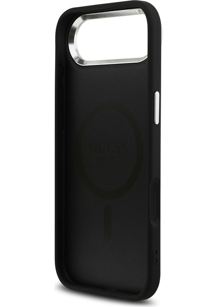 iPhone 17 Air Kılıf Guess Lisanslı M-Safeli Gümüş Kamera Çerçeveli Üçgen Logo 4g Desenli Siyah