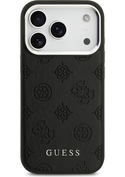 iPhone 17 Pro Kılıf Guess Lisanslı M-Safeli Sıcak Baskılı Klasik Yazı Logolu Pu Deri Peony Siyah modelleri