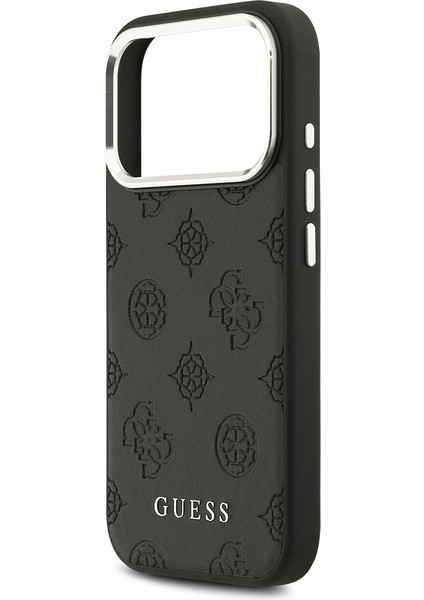 iPhone 17 Pro Kılıf Guess Lisanslı M-Safeli Sıcak Baskılı Klasik Yazı Logolu Pu Deri Peony Siyah
