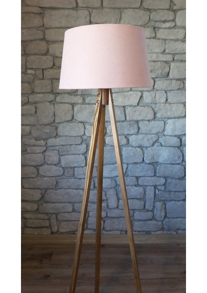 Düz 3 Ayak Tripod Lambader Abajur Köşe Lambası Naturel Ağaç Dekor Lamba