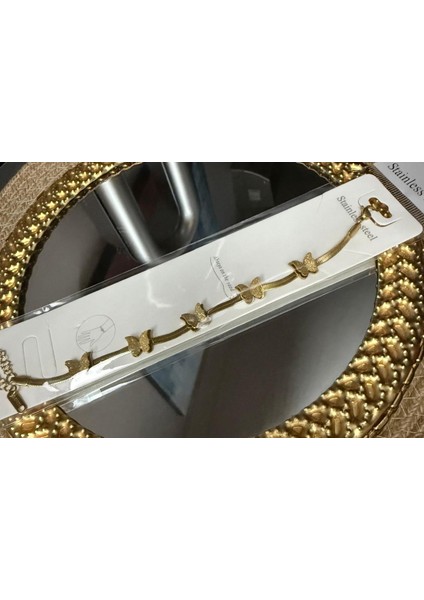 Altın Renk Zarif ve Şık Tasarım Ezme Italyan Zincirli Kelebek Stil Çelik Bileklik-Altın Rengi Kelebek Detaylı Yılan Zincir Bileklik fırsatları