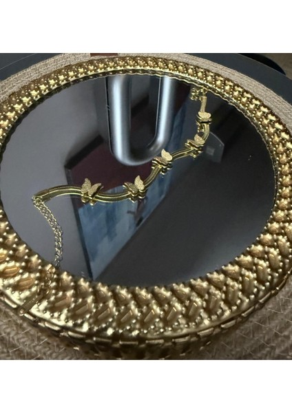 Altın Renk Zarif ve Şık Tasarım Ezme Italyan Zincirli Kelebek Stil Çelik Bileklik-Altın Rengi Kelebek Detaylı Yılan Zincir Bileklik