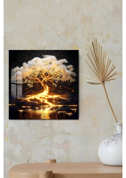 3D Görünümlü Temperli Cam Tablo – Işıltılı Hayat Ağacı Uv Baskı 33X33 CM-CKT024 fırsatları