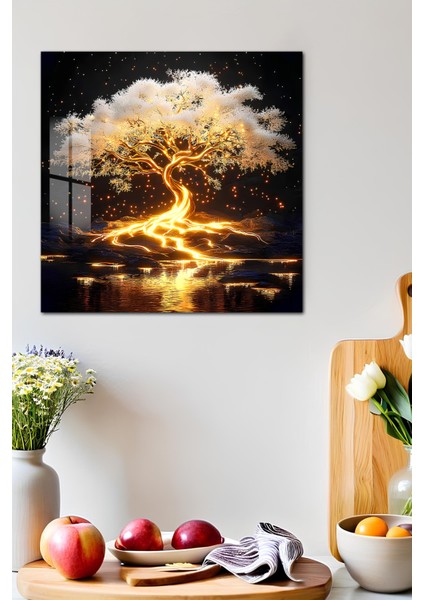 3D Görünümlü Temperli Cam Tablo – Işıltılı Hayat Ağacı Uv Baskı 33X33 CM-CKT024 indirimleri