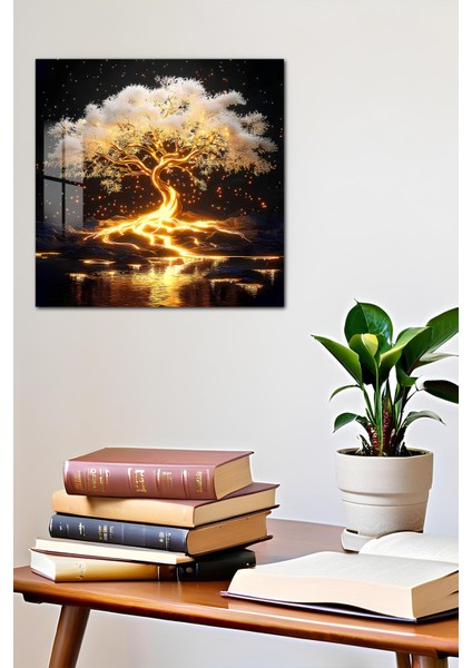 3D Görünümlü Temperli Cam Tablo – Işıltılı Hayat Ağacı Uv Baskı 33X33 CM-CKT024