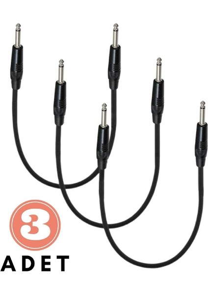 Pedal Bağlantı Kablosu Efekt Pedal Ara Kablosu Siyah Çift Jaklı Düz/düz 3 Adet
