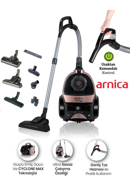 Turbo Başlıklı Premium Torbasız Süpürge, Hepa 13 Alerjik Filtreli Ultra Sessiz, 3l Geniş Hazne 750W