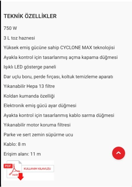 Turbo Başlıklı Premium Torbasız Süpürge, Hepa 13 Alerjik Filtreli Ultra Sessiz, 3l Geniş Hazne 750W