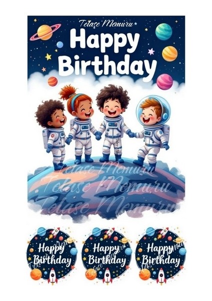 Uzay Temalı Pasta Resmi ve Pasta Süsü - Pasta Resmi ve Baskısı - Yenilebilir Kağıt Baskı 2