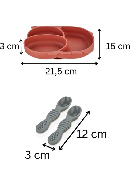 2'li Silikon Bebek Beslenme Seti / Bölmeli Mama Tabağı / Mama Kaşığı - Kiremit Rengi fırsatları