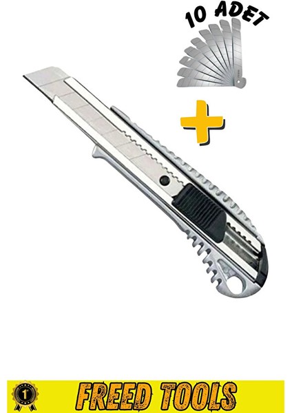 Metal Maket Bıçağı Falçata + 10 Adet Yedek Bıçak Büyük Boy