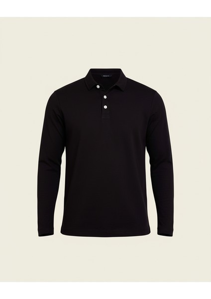 Ridley Regular Fit Doubleface Interlok Polo Yaka Erkek Sweatshirt - Siyah