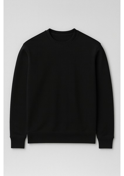 Wenders Relax Fit Basic Fırçalı Interlok Bisiklet Yaka Erkek Sweatshirt - Siyah