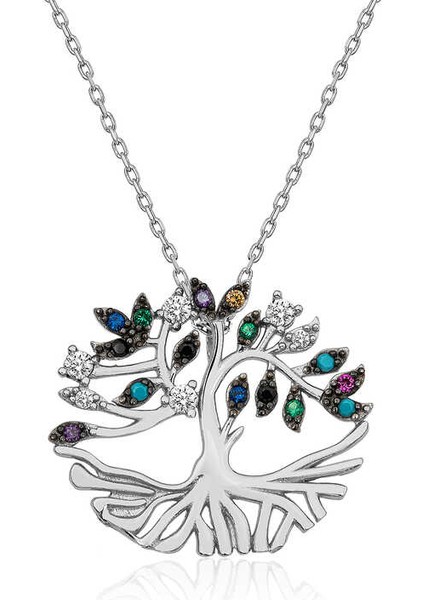 Gümüş Mix Taşlı Tuba Ağacı Kolye