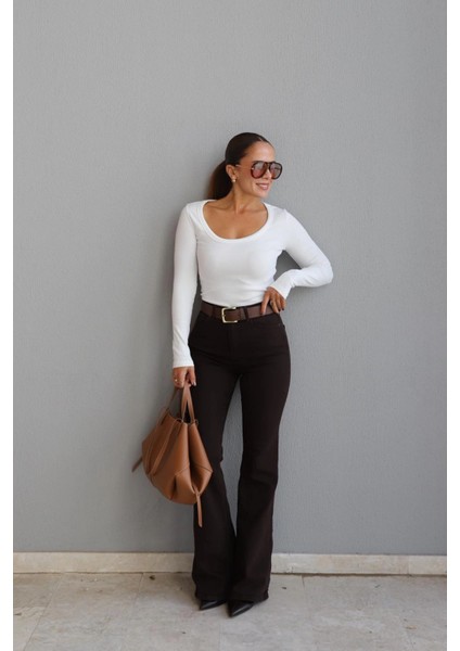 Acı Kahverengi Ispanyol Paça Jean Pantolon