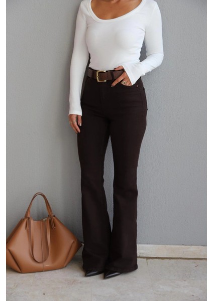 Acı Kahverengi Ispanyol Paça Jean Pantolon fiyatları