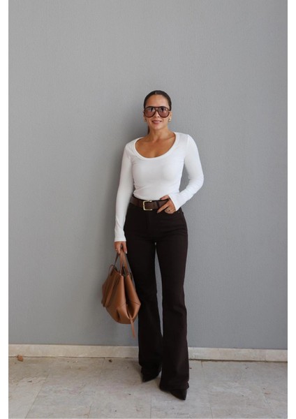 Acı Kahverengi Ispanyol Paça Jean Pantolon fırsatları