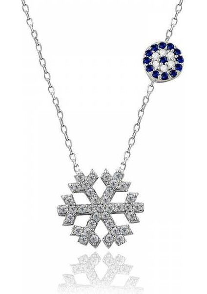 Gümüş Nazarlı Kar Tanesi Kadın Kolye