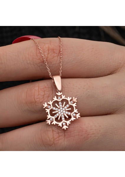Gümüş Rose Kar Tanesi Kadın Kolye