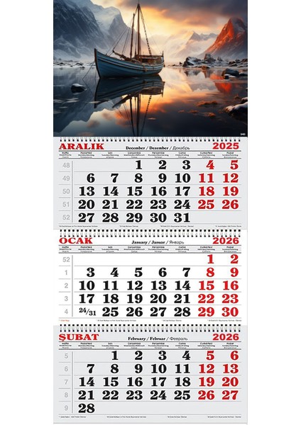 2026 Yılı Gemici Takvimi- Dağlarla Çevrili Gölde Yelkenli Gemi