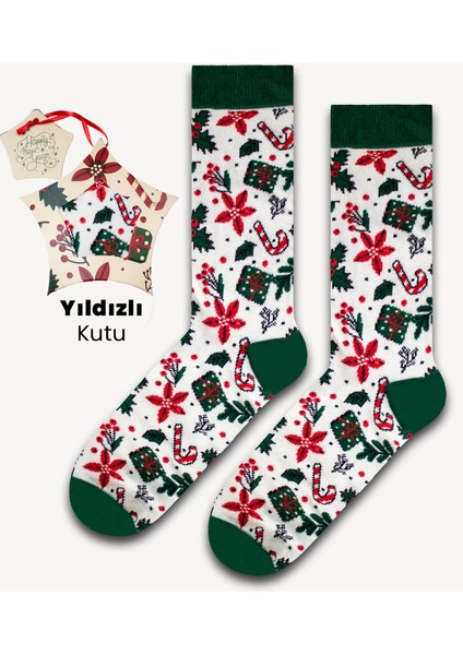 Noel Süslemeli Yıldızlı Kutu Renkli Çorap
