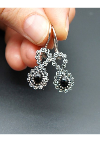 925 Ayar Gümüş Oltu Taşı Kadın Küpe SKÜ00017 modelleri